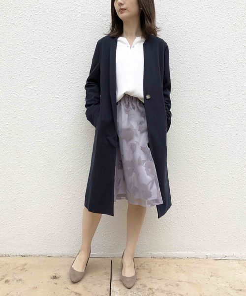 PICCIN（ピッチン）の「カラーレスロングコート（ノーカラージャケット・レディース・ベージュ/ネイビー/サックスブルー/グリーン・MEDIUM/LARGE/L/M）」の14枚目の写真