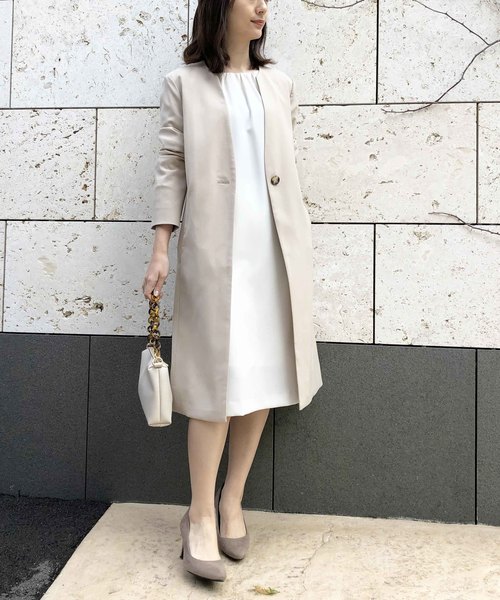 PICCIN（ピッチン）の「カラーレスロングコート（ノーカラージャケット・レディース・ベージュ/ネイビー/サックスブルー/グリーン・MEDIUM/LARGE/L/M）」の17枚目の写真