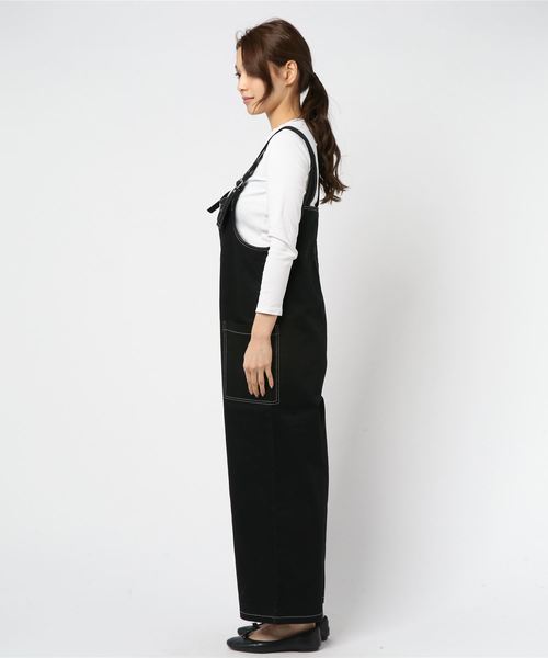 WEGO（ウィゴー）の「WEGO/配色ステッチオーバーオール（サロペット/オーバーオール・レディース・ブラック/アイボリー・FREE）」の4枚目の写真