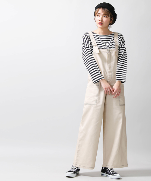 WEGO（ウィゴー）の「WEGO/配色ステッチオーバーオール（サロペット/オーバーオール・レディース・ブラック/アイボリー・FREE）」の12枚目の写真