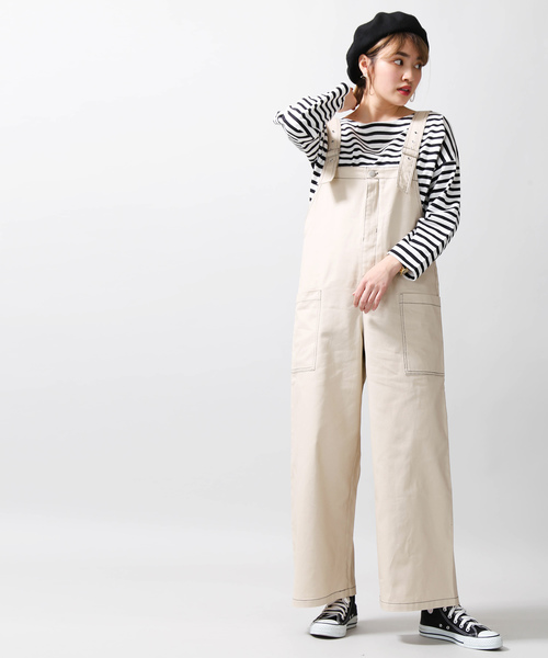 WEGO（ウィゴー）の「WEGO/配色ステッチオーバーオール（サロペット/オーバーオール・レディース・ブラック/アイボリー・FREE）」の11枚目の写真