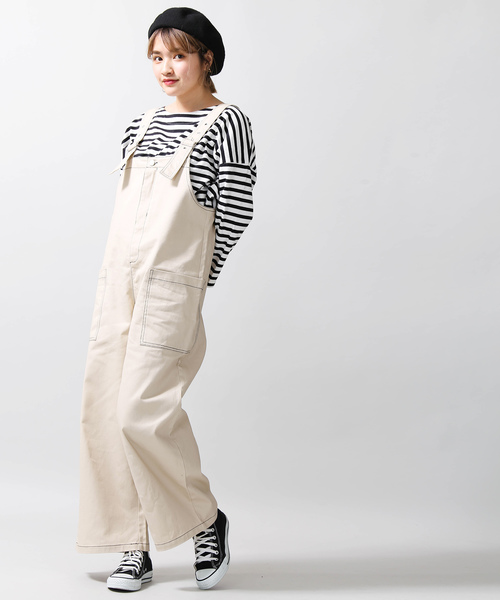 WEGO（ウィゴー）の「WEGO/配色ステッチオーバーオール（サロペット/オーバーオール・レディース・ブラック/アイボリー・FREE）」の10枚目の写真