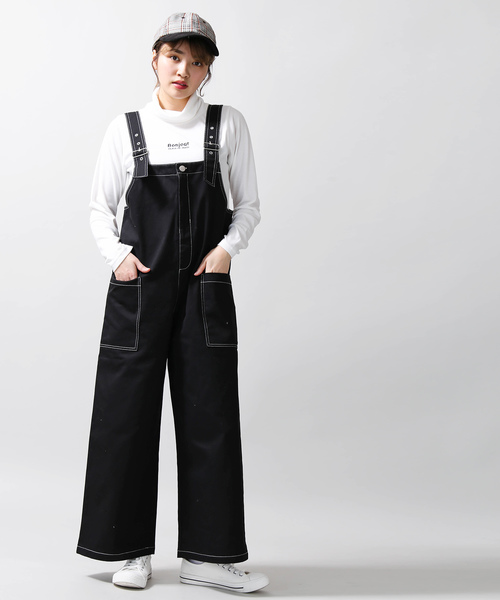 WEGO（ウィゴー）の「WEGO/配色ステッチオーバーオール（サロペット/オーバーオール・レディース・ブラック/アイボリー・FREE）」の9枚目の写真