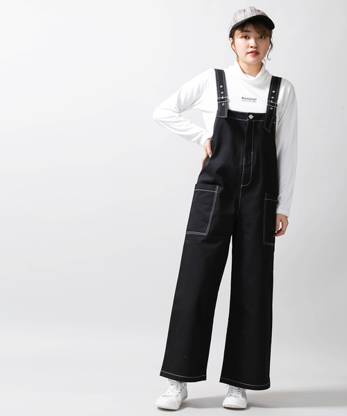 WEGO（ウィゴー）の「WEGO/配色ステッチオーバーオール（サロペット/オーバーオール・レディース・ブラック/アイボリー・FREE）」の7枚目の写真