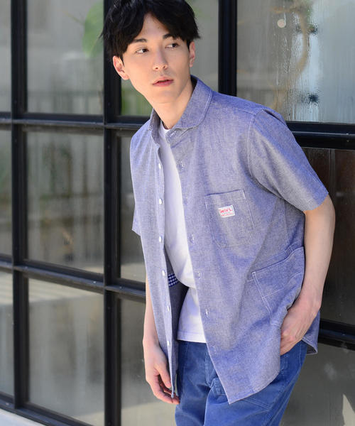 coen（コーエン）の「SMITH別注ショールカラー半袖ワークシャツ(その他1⇒WEB限定カラー)（シャツ/ブラウス・メンズ・ホワイト/その他/コバルトブルー/ネイビー・LARGE/SMALL/MEDIUM/X-LARGE）」の7枚目の写真