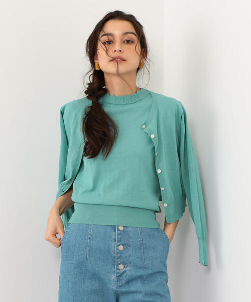 EMMEL REFINES（エメルリファインズ）の「【EMMEL REFINES】〔ハンドウォッシャブル〕FC H/W 衿スカラ ノースリーブ×クルーネックカーディガン（カーディガン/ボレロ・レディース・ライトブルー/ベージュ/ブラック・FREE）」の3枚目の写真