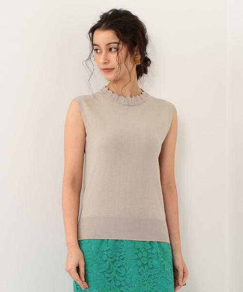 EMMEL REFINES（エメルリファインズ）の「【EMMEL REFINES】〔ハンドウォッシャブル〕FC H/W 衿スカラ ノースリーブ×クルーネックカーディガン（カーディガン/ボレロ・レディース・ライトブルー/ベージュ/ブラック・FREE）」の6枚目の写真