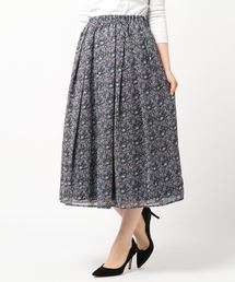 ウエストゴム 小花柄プリントロングスカート