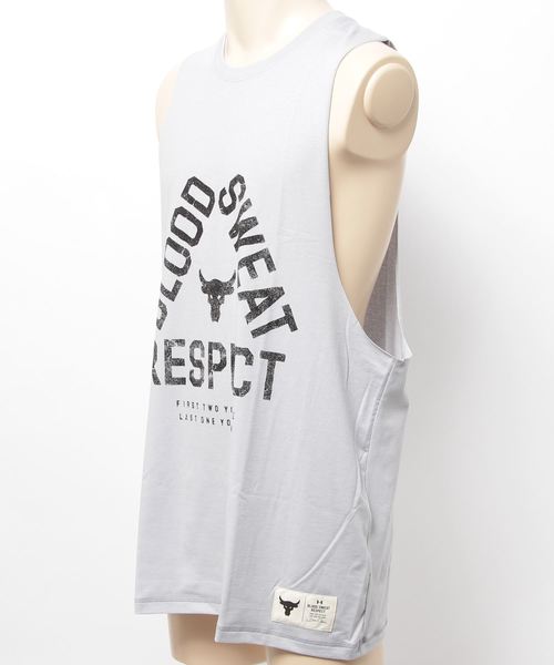 UNDER ARMOUR（アンダーアーマー）の「メンズトレーニングタンクトップ / Project Rock タンク＜BLOOD SWEAT RESPECT＞（タンクトップ・メンズ・ヘザーグレー/ブラック×ホワイト・XL/LG/MD/XXL/SM）」の3枚目の写真