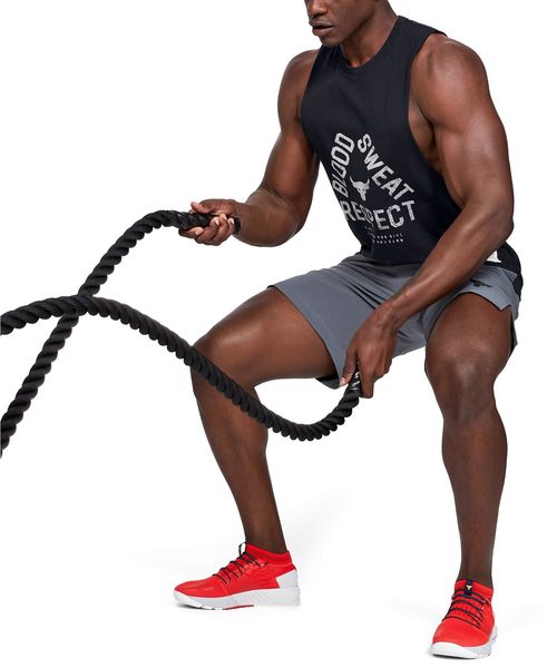 UNDER ARMOUR（アンダーアーマー）の「メンズトレーニングタンクトップ / Project Rock タンク＜BLOOD SWEAT RESPECT＞（タンクトップ・メンズ・ヘザーグレー/ブラック×ホワイト・XL/LG/MD/XXL/SM）」の7枚目の写真