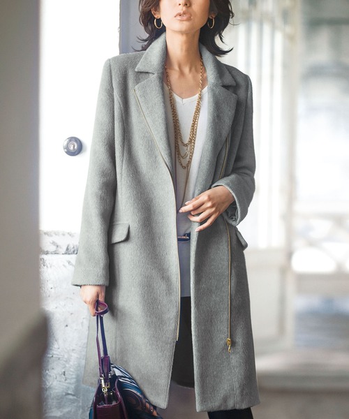 Plus ベルーナ のチェスターコート ウール調素材ジッパー使いチェスターコート を購入できます Belluna ジャケット アウター Plusplus ベルーナ のファッション ウール調素材ジッパー使いチェスターコート チェスターコート Belluna 激安直営店