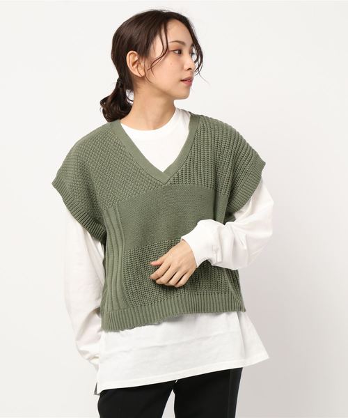 archives(アルシーヴ)の「ニットベストロンTセット(Tシャツ/カットソー・レディース・ベージュ/ブルー/アイボリー/カーキ・MEDIUM)」の4枚目の写真