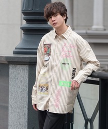 UP START | ストライプ特殊プリントビッグシャツ(シャツ/ブラウス)