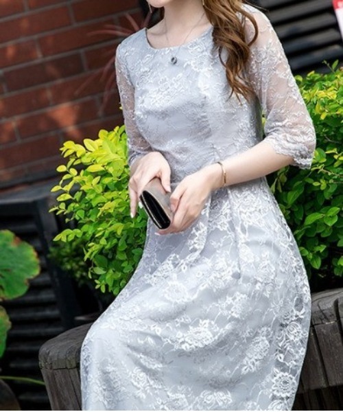 BLANC FICELLE(ブランフィセル)の「総柄 レース ドレス(ドレス・レディース・ブラック/ネイビー/ブラウン/グレー/グリーン/アイボリー/ライラック/ホワイト・S/M/L/XL)」の12枚目の写真