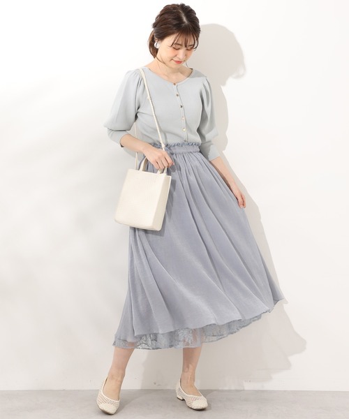 one after another NICE CLAUP（ワンアフターアナザーナイスクラップ）の「前後２Wayニットセットアップ（ワンピース・レディース・オフホワイト/サックスブルー/ブルー・FREE）」の8枚目の写真