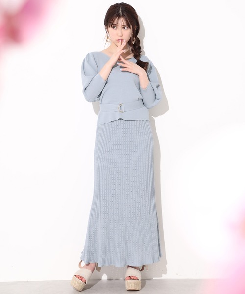 one after another NICE CLAUP（ワンアフターアナザーナイスクラップ）の「前後２Wayニットセットアップ（ワンピース・レディース・オフホワイト/サックスブルー/ブルー・FREE）」の16枚目の写真