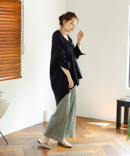 Auntie Rosa Holiday（アンティローザホリデー）の「【Holiday】バンドカラーダブルガーゼルーズシャツ（シャツ/ブラウス・レディース・ブラック/パープル/グリーン/モカ/ナチュラル/バーガンディー・FREE）」の11枚目の写真