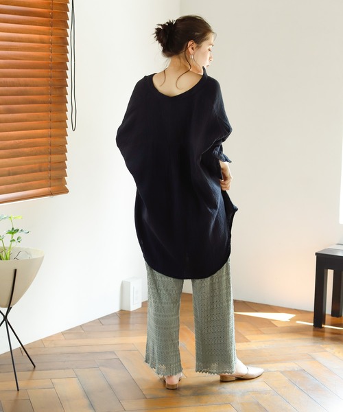 Auntie Rosa Holiday（アンティローザホリデー）の「【Holiday】バンドカラーダブルガーゼルーズシャツ（シャツ/ブラウス・レディース・ブラック/パープル/グリーン/モカ/ナチュラル/バーガンディー・FREE）」の12枚目の写真