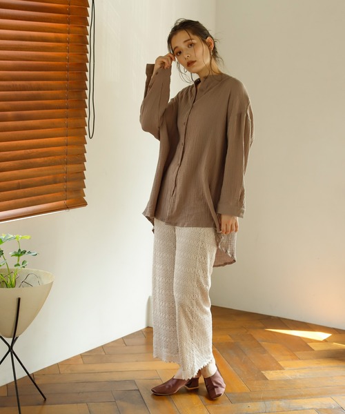 Auntie Rosa Holiday（アンティローザホリデー）の「【Holiday】バンドカラーダブルガーゼルーズシャツ（シャツ/ブラウス・レディース・ブラック/パープル/グリーン/モカ/ナチュラル/バーガンディー・FREE）」の17枚目の写真