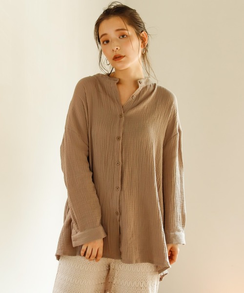 Auntie Rosa Holiday（アンティローザホリデー）の「【Holiday】バンドカラーダブルガーゼルーズシャツ（シャツ/ブラウス・レディース・ブラック/パープル/グリーン/モカ/ナチュラル/バーガンディー・FREE）」の14枚目の写真