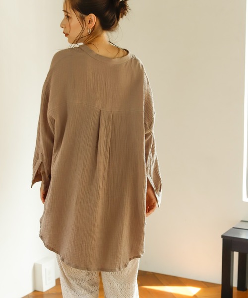 Auntie Rosa Holiday（アンティローザホリデー）の「【Holiday】バンドカラーダブルガーゼルーズシャツ（シャツ/ブラウス・レディース・ブラック/パープル/グリーン/モカ/ナチュラル/バーガンディー・FREE）」の16枚目の写真