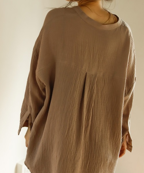 Auntie Rosa Holiday（アンティローザホリデー）の「【Holiday】バンドカラーダブルガーゼルーズシャツ（シャツ/ブラウス・レディース・ブラック/パープル/グリーン/モカ/ナチュラル/バーガンディー・FREE）」の21枚目の写真