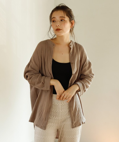 Auntie Rosa Holiday（アンティローザホリデー）の「【Holiday】バンドカラーダブルガーゼルーズシャツ（シャツ/ブラウス・レディース・ブラック/パープル/グリーン/モカ/ナチュラル/バーガンディー・FREE）」の22枚目の写真