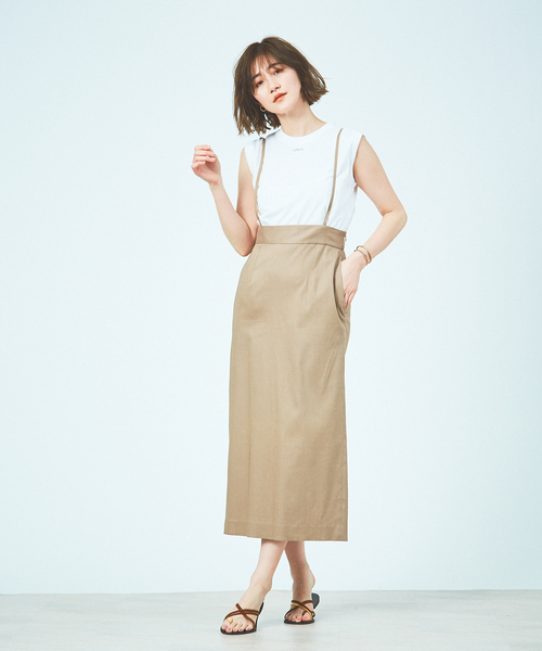 【WEB限定】ストレッチリネンサスペンダースカート