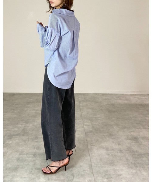 ぽぽ　L'APPARTEMENT ストライプ 長袖シャツ XS　２点セット セール】ボリューム袖 ストライプ 長袖 シャツ（シャツ/ブラウス