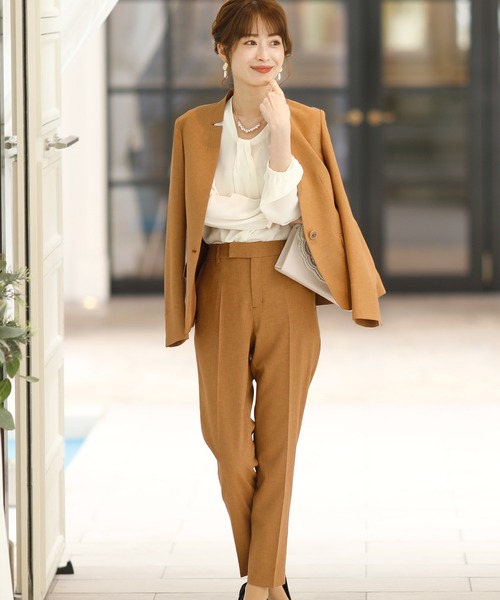 PourVous（プールヴー）の「セットアップパンツフォーマルハイウエスト喪服＆卒業式ノーカラージャケット多機能セレモニースーツ 七五三 ママ 入園式 卒園式 母親 40代 30代 入学式 母（スーツセット・レディース・ライトグレー/ネイビー/レンガ・M/L）」の3枚目の写真