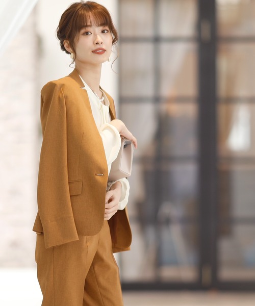 PourVous（プールヴー）の「セットアップパンツフォーマルハイウエスト喪服＆卒業式ノーカラージャケット多機能セレモニースーツ 七五三 ママ 入園式 卒園式 母親 40代 30代 入学式 母（スーツセット・レディース・ライトグレー/ネイビー/レンガ・M/L）」の9枚目の写真