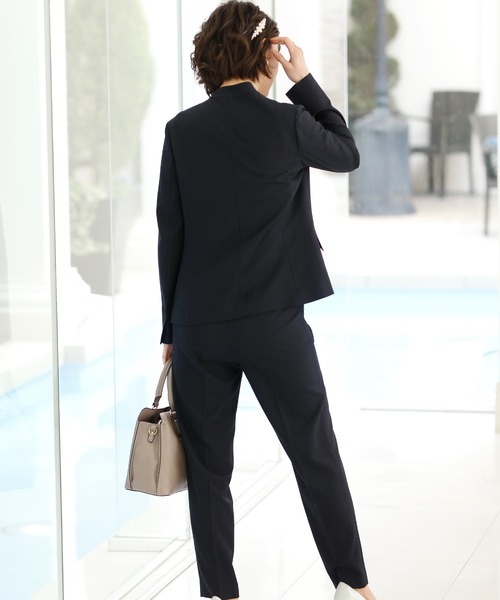 PourVous（プールヴー）の「セットアップパンツフォーマルハイウエスト喪服＆卒業式ノーカラージャケット多機能セレモニースーツ 七五三 ママ 入園式 卒園式 母親 40代 30代 入学式 母（スーツセット・レディース・ライトグレー/ネイビー/レンガ・M/L）」の5枚目の写真