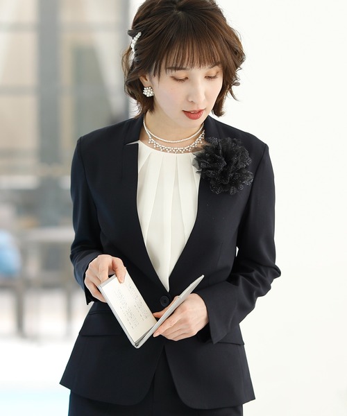 PourVous（プールヴー）の「セットアップパンツフォーマルハイウエスト喪服＆卒業式ノーカラージャケット多機能セレモニースーツ 七五三 ママ 入園式 卒園式 母親 40代 30代 入学式 母（スーツセット・レディース・ライトグレー/ネイビー/レンガ・M/L）」の10枚目の写真