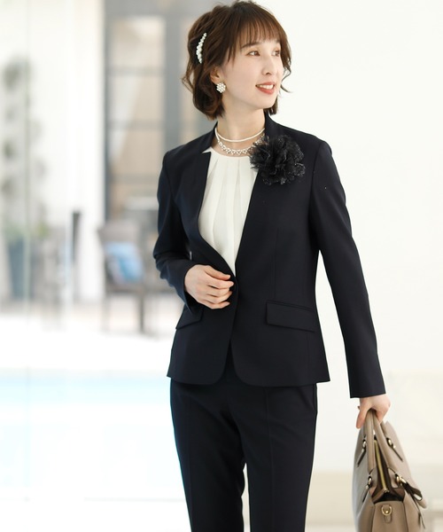 PourVous（プールヴー）の「セットアップパンツフォーマルハイウエスト喪服＆卒業式ノーカラージャケット多機能セレモニースーツ 七五三 ママ 入園式 卒園式 母親 40代 30代 入学式 母（スーツセット・レディース・ライトグレー/ネイビー/レンガ・M/L）」の19枚目の写真