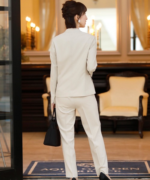 PourVous（プールヴー）の「セットアップパンツフォーマルハイウエスト喪服＆卒業式ノーカラージャケット多機能セレモニースーツ 七五三 ママ 入園式 卒園式 母親 40代 30代 入学式 母（スーツセット・レディース・ライトグレー/ネイビー/レンガ・M/L）」の6枚目の写真