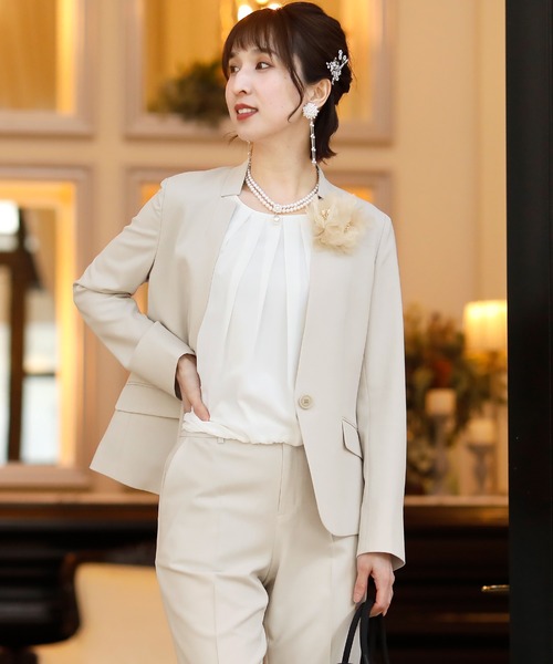 PourVous（プールヴー）の「セットアップパンツフォーマルハイウエスト喪服＆卒業式ノーカラージャケット多機能セレモニースーツ 七五三 ママ 入園式 卒園式 母親 40代 30代 入学式 母（スーツセット・レディース・ライトグレー/ネイビー/レンガ・M/L）」の20枚目の写真