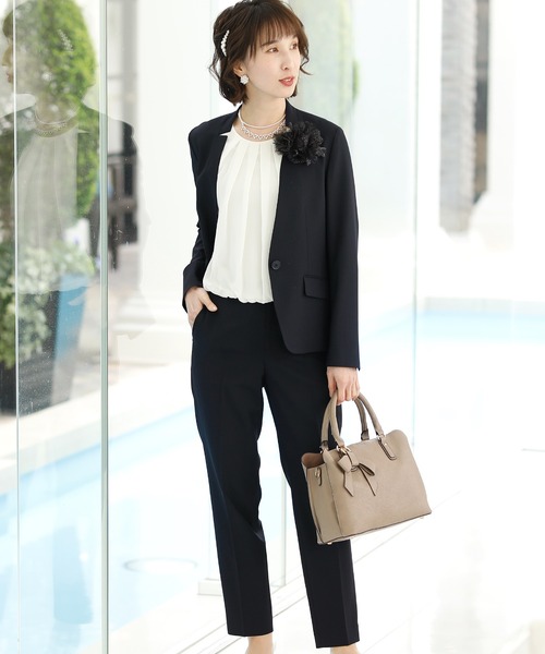 PourVous（プールヴー）の「セットアップパンツフォーマルハイウエスト喪服＆卒業式ノーカラージャケット多機能セレモニースーツ 七五三 ママ 入園式 卒園式 母親 40代 30代 入学式 母（スーツセット・レディース・ライトグレー/ネイビー/レンガ・M/L）」の15枚目の写真