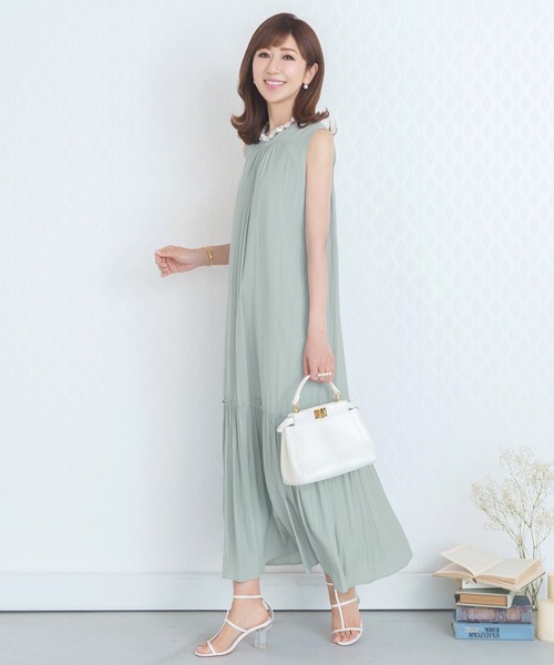 Prima Scherrer（プリマシェレル）の「ワンピース パウダーサテン ギャザーデザイン Prima Scherrer（ワンピース・レディース・ミント/ドット/グレイッシュベージュ・F）」の3枚目の写真