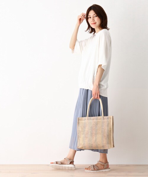 SHOO・LA・RUE（シューラルー）の「◆ペーパースクエアストライプトート（トートバッグ・レディース・オレンジ系その他4/ライトグリーン系2/ピンク系7・00）」の10枚目の写真