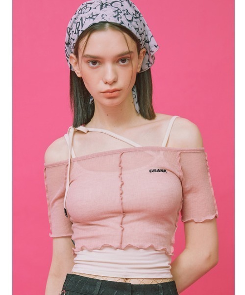 CRANK(クランク)の「『CRANK/クランク』WAVE OFF SHOULDER/ウェーブオフショルダートップ(Tシャツ/カットソー・レディース・ライトブルー/ブラック/ベージュ/ピンク/アイボリー・FREE)」の5枚目の写真