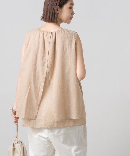 OMNES（オムネス）の「先染め綿麻シャンブレー  2枚重ねノースリーブブラウス（シャツ/ブラウス・レディース・ブラック/ベージュ/オフホワイト/ラベンダー・FREE）」の3枚目の写真