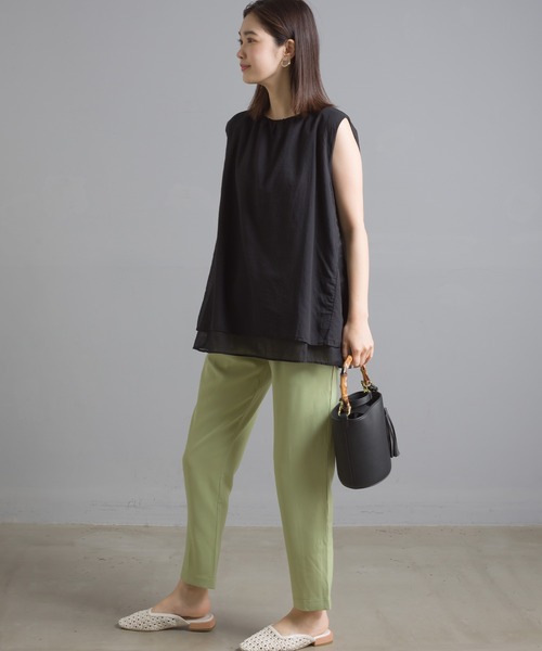 OMNES（オムネス）の「先染め綿麻シャンブレー  2枚重ねノースリーブブラウス（シャツ/ブラウス・レディース・ブラック/ベージュ/オフホワイト/ラベンダー・FREE）」の10枚目の写真