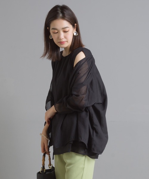 OMNES（オムネス）の「先染め綿麻シャンブレー  2枚重ねノースリーブブラウス（シャツ/ブラウス・レディース・ブラック/ベージュ/オフホワイト/ラベンダー・FREE）」の12枚目の写真