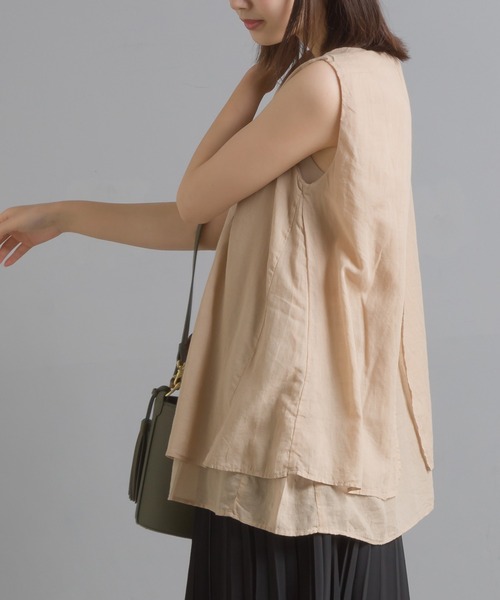 OMNES（オムネス）の「先染め綿麻シャンブレー  2枚重ねノースリーブブラウス（シャツ/ブラウス・レディース・ブラック/ベージュ/オフホワイト/ラベンダー・FREE）」の13枚目の写真