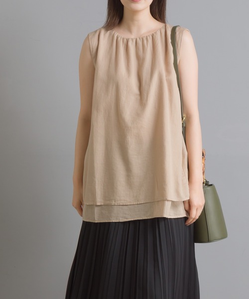 OMNES（オムネス）の「先染め綿麻シャンブレー  2枚重ねノースリーブブラウス（シャツ/ブラウス・レディース・ブラック/ベージュ/オフホワイト/ラベンダー・FREE）」の14枚目の写真