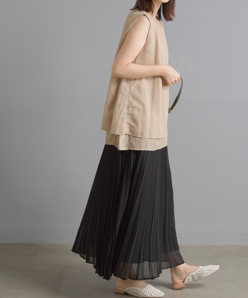 OMNES（オムネス）の「先染め綿麻シャンブレー  2枚重ねノースリーブブラウス（シャツ/ブラウス・レディース・ブラック/ベージュ/オフホワイト/ラベンダー・FREE）」の15枚目の写真