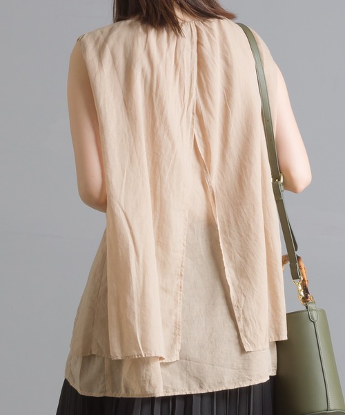 OMNES（オムネス）の「先染め綿麻シャンブレー  2枚重ねノースリーブブラウス（シャツ/ブラウス・レディース・ブラック/ベージュ/オフホワイト/ラベンダー・FREE）」の16枚目の写真
