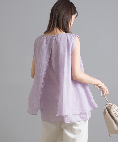 OMNES（オムネス）の「先染め綿麻シャンブレー  2枚重ねノースリーブブラウス（シャツ/ブラウス・レディース・ブラック/ベージュ/オフホワイト/ラベンダー・FREE）」の18枚目の写真
