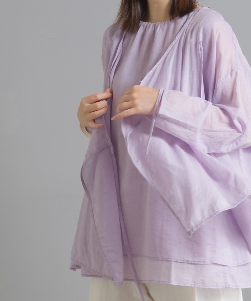 OMNES（オムネス）の「先染め綿麻シャンブレー  2枚重ねノースリーブブラウス（シャツ/ブラウス・レディース・ブラック/ベージュ/オフホワイト/ラベンダー・FREE）」の20枚目の写真