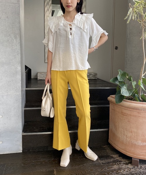 AS KNOW AS PINKY（アズノゥアズピンキー）の「虹のカケラスラックス カラーパンツ（スラックス・レディース・グリーン/パープル/イエロー/ライトイエロー/チャコールグレー/ブラック/ダークブルー/ブラウン/ダークパープル/オレンジ・FREE）」の20枚目の写真